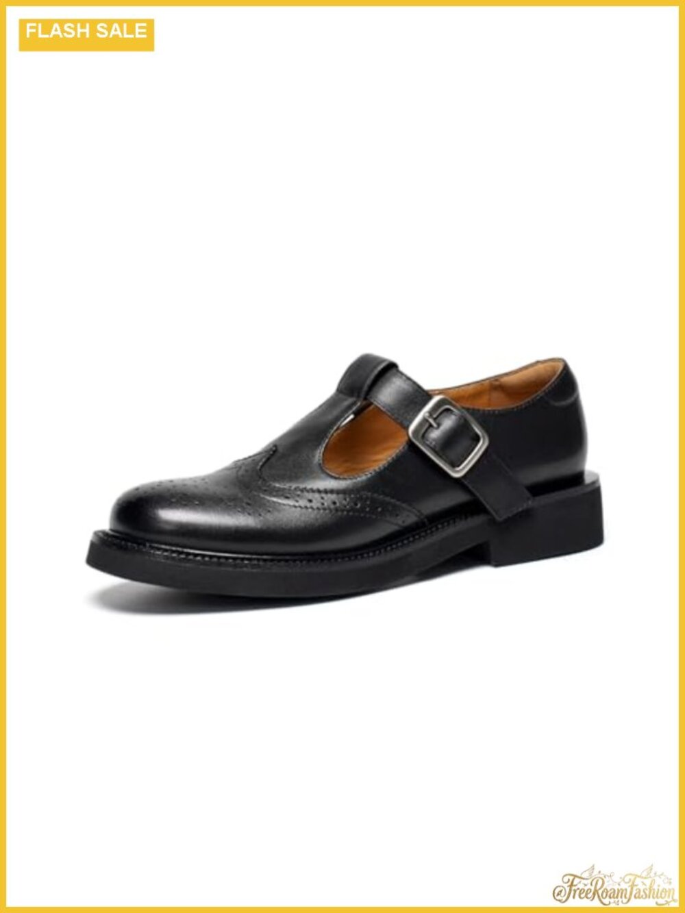 Mary Jane Oxfords for Women T-Strap Calfskin Wingtip Brogue Business Casual